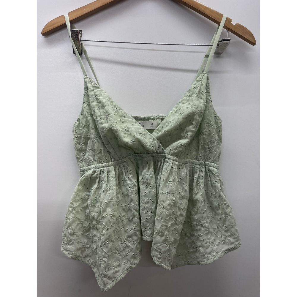Hollister Womens Mint Green Eyelet Babydoll Cami Top Surplice V-Neck Size M